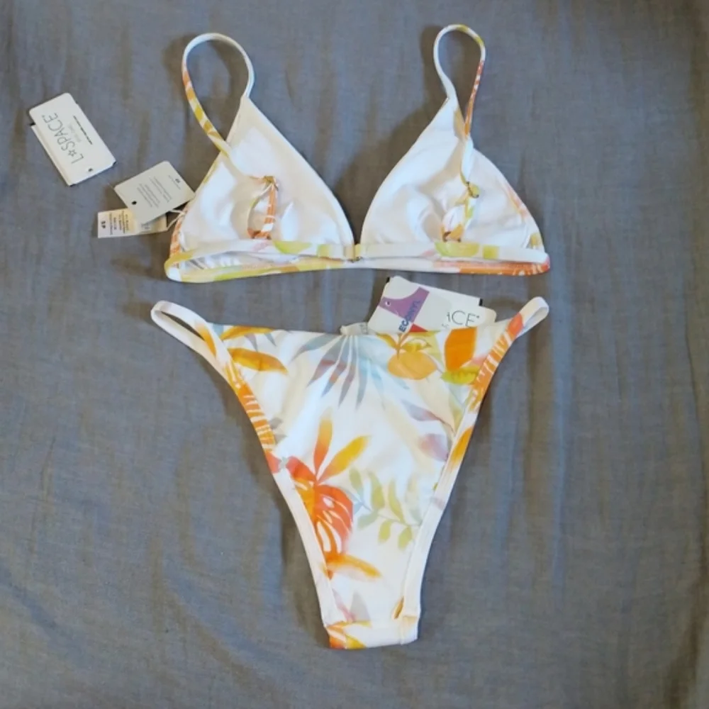 L*Space Millie Triangle Top Jay Bottoms Bikini Set Summer Tropics Tropical